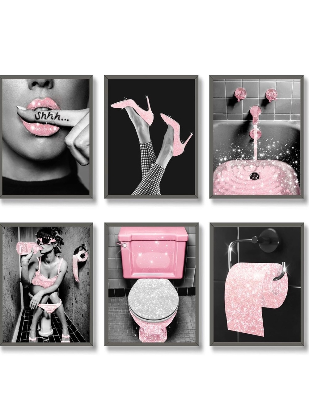 Pink Glam Bathroom Wall Art Set - 6 Piece